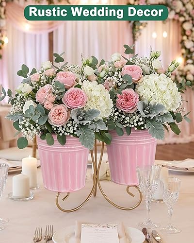 Miniatura 6 de vensovo Macetas rústicas de metal rosa de 6 pulgadas, 6 macetas galvanizadas medianas con orificio de drenaje y tapón de goma, macetas de metal