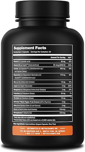 Miniatura 3 de Suplemento de calcio para la fuerza ósea | Citrato de calcio vegetal + vitamina D3, K2, magnesio, zinc, potasio, boro y estroncio | Complejo premium