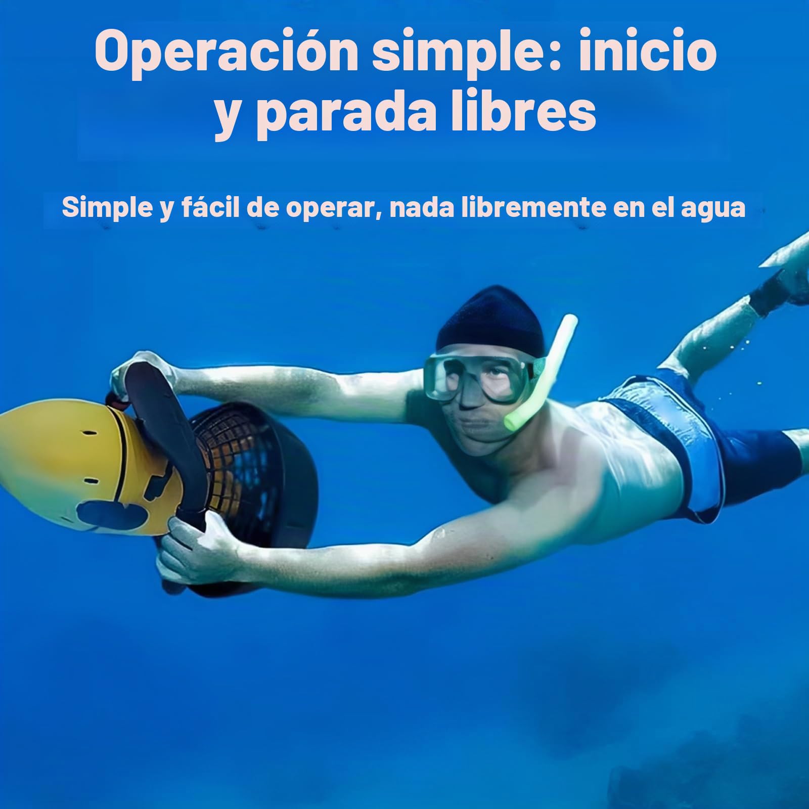 Scooter subacuático para Piscina, Scooter subacuático, Scooter de Buceo para Deportes acuáticos con Manillar, Scooter acuático Compacto y portátil para Adultos y niños