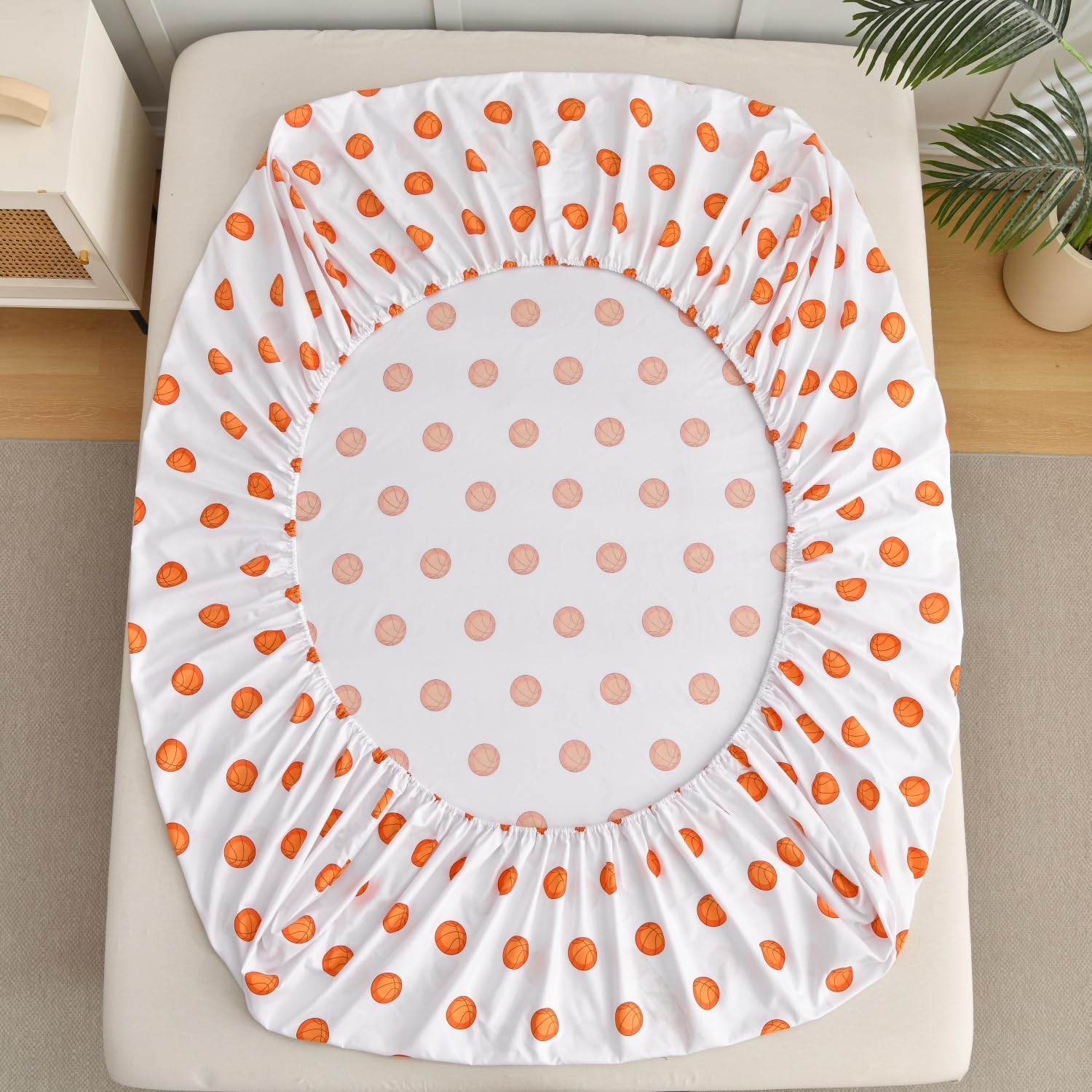 Chezmoi Collection 3-Piece Kids/Teens Sports Sheet Set - Soft Microfiber White Orange Basketball, Twin Size - Image 5