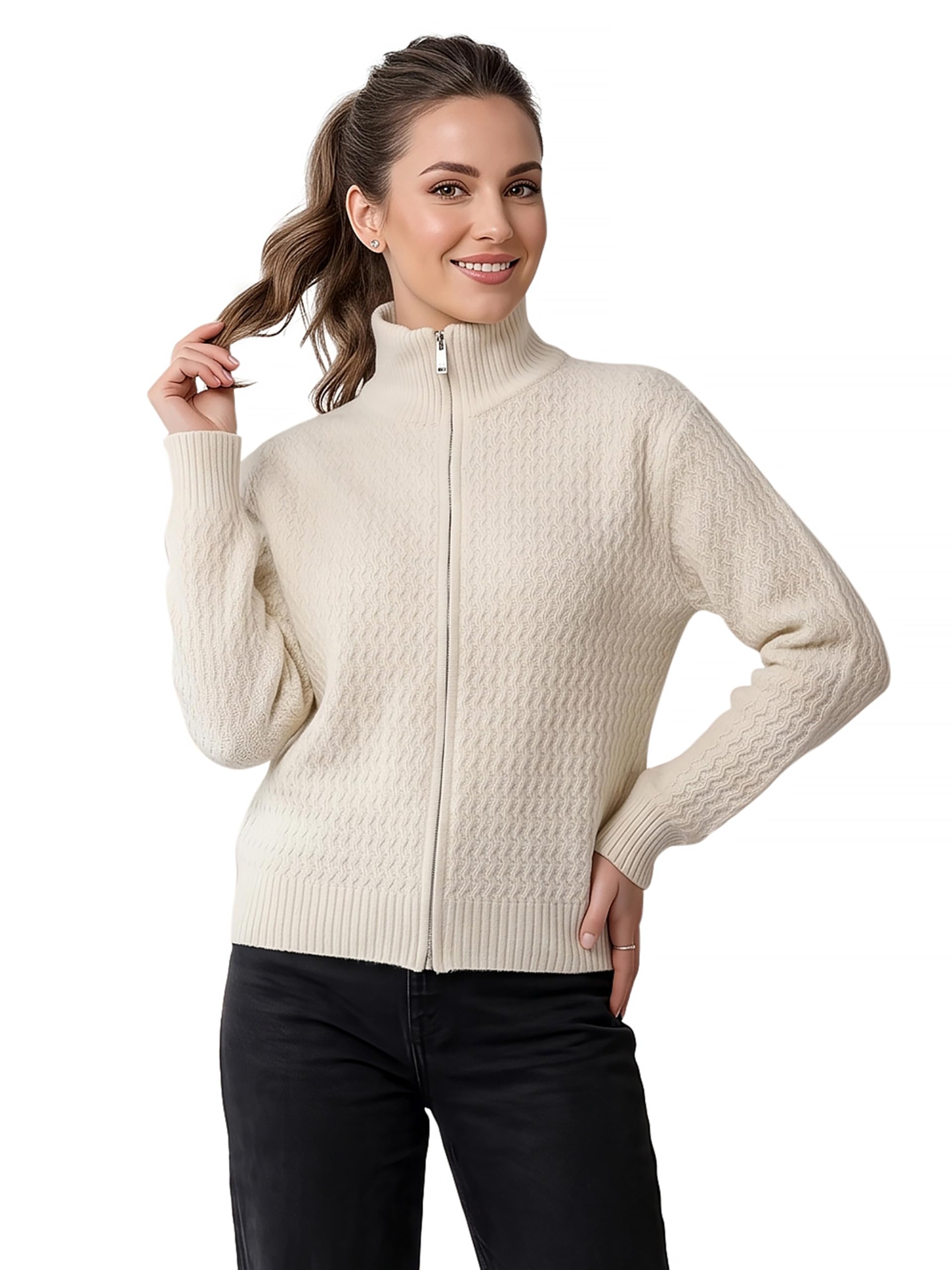 gfo Women High Neck Zip Front Full Sleeve Winter Sweater-picture-24