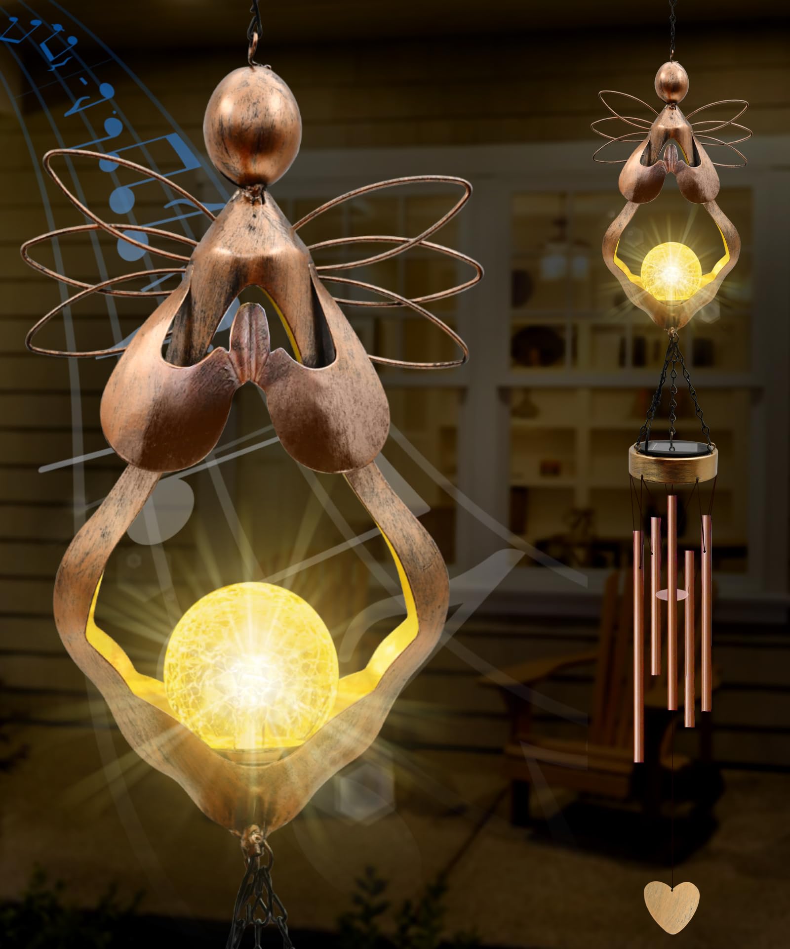 Philodwell Solar Angel Wind Chimes for Outside：Metal Memorial Outdoor Hanging Decor for Garden Patio Yard Porch Window Par...