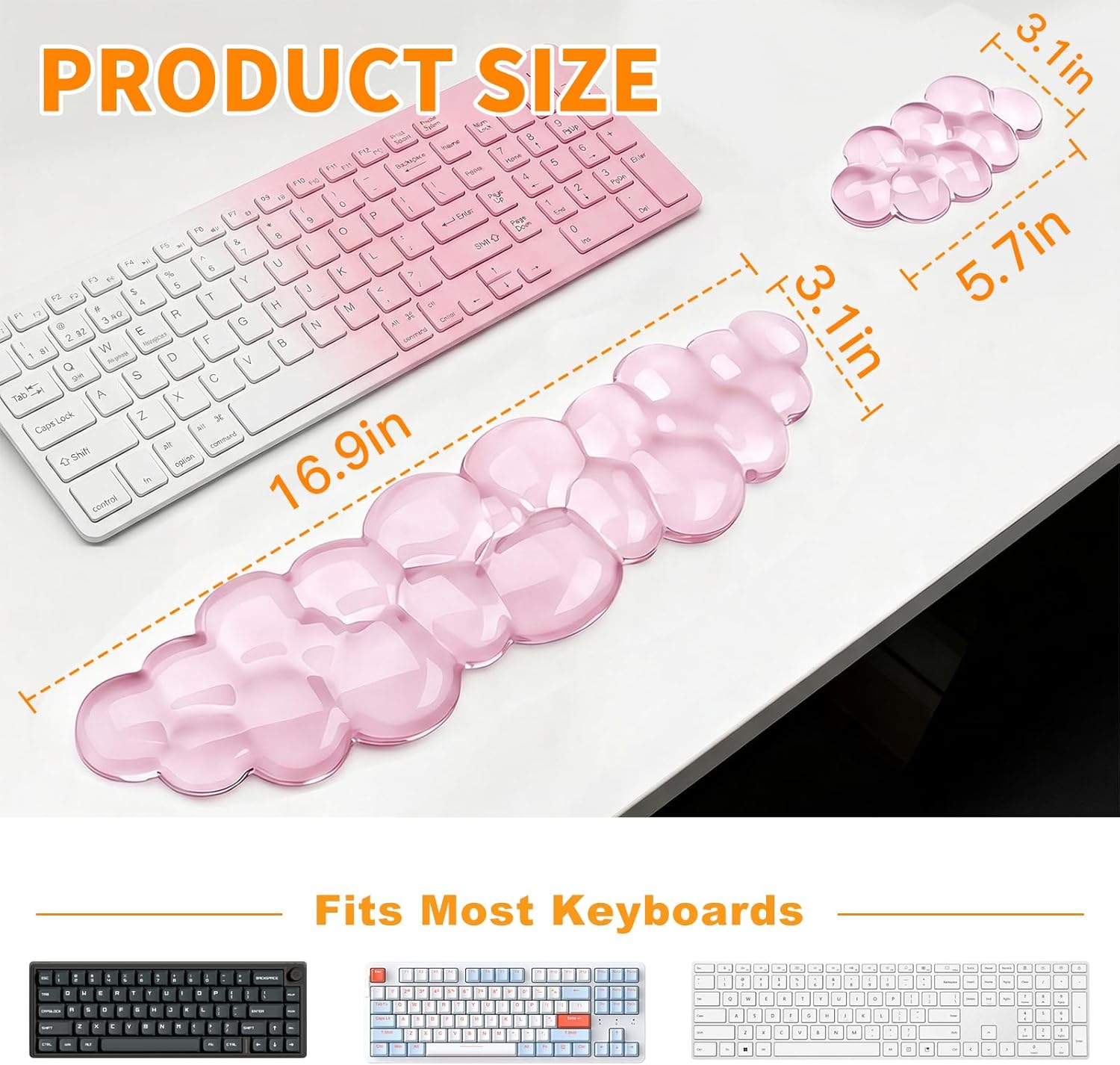 Keyboard Wrist Rest for Computer Keyboard, Cloud Mouse Keyboard Pad Set with Hand Wrist Support, Non Slip Gel Pain Relief Cute Desk Decor Accessories for Office Home Laptop Gaming Typing (Pink)