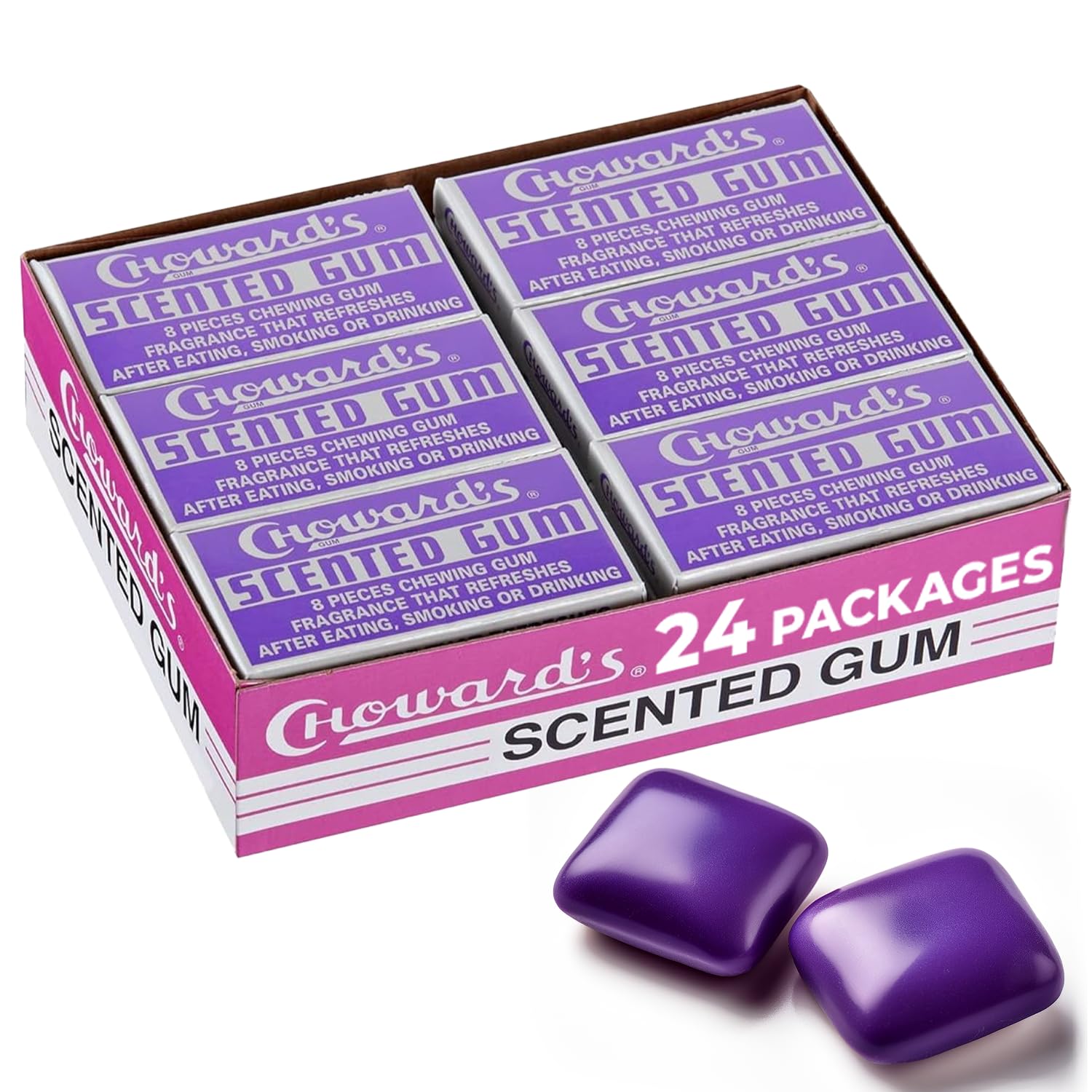 Choward's Scented Gum | Bold Aromatic Refreshing Flavor | Perfect for Fresh Breath, Travel, Sharing, and Gifting | Nostalgic Chewing Gum | Pack of 24 (8 Tablets Per Package, 24 Packages Per Box)