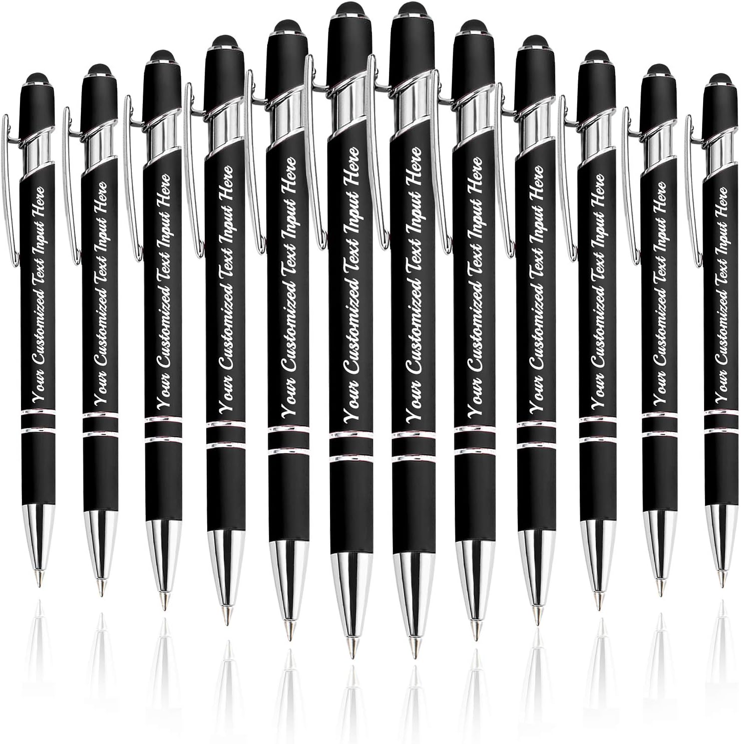 Personalized Ballpoint Pen 12pcs, Custom Pens Free Engraved Bulk with Name Logo, Soft Black Ink Stylus with Touch Metal Office, Gift for Anniversaries, Graduations, Birthdays