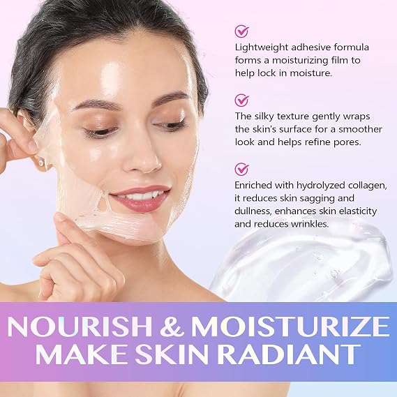 Collagen Night Wrapping Mask,Collagene Mask,Collagen Overnight Wrapping Peel Off Facial Mask,Deep Hydration,Fade Wrinkle & Improves Skin Elasticity,Reduces Sagging & Dullness for Glowing Skin (2PC)