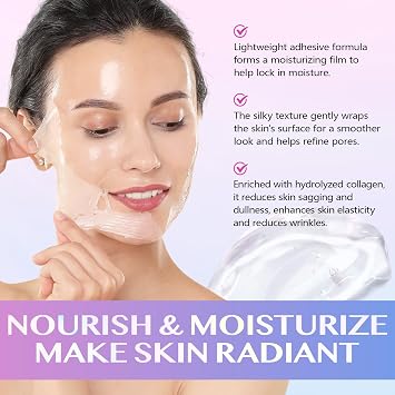 Collagen Night Wrapping Mask,Collagene Mask,Collagen Overnight Wrapping Peel Off Facial Mask,Deep Hydration,Fade Wrinkle & Improves Skin Elasticity,Reduces Sagging & Dullness for Glowing Skin (2PC)