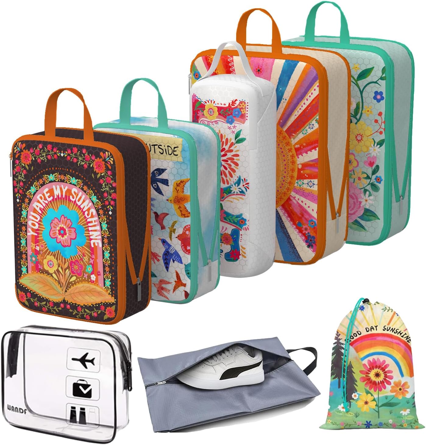 Compression Packing Cubes for Travel, 6 Set National Park Luggage Organizers, Lightweight Waterproof Expandable/Compression Bags Smell Proof Travel Packing Cubes for Suitcases