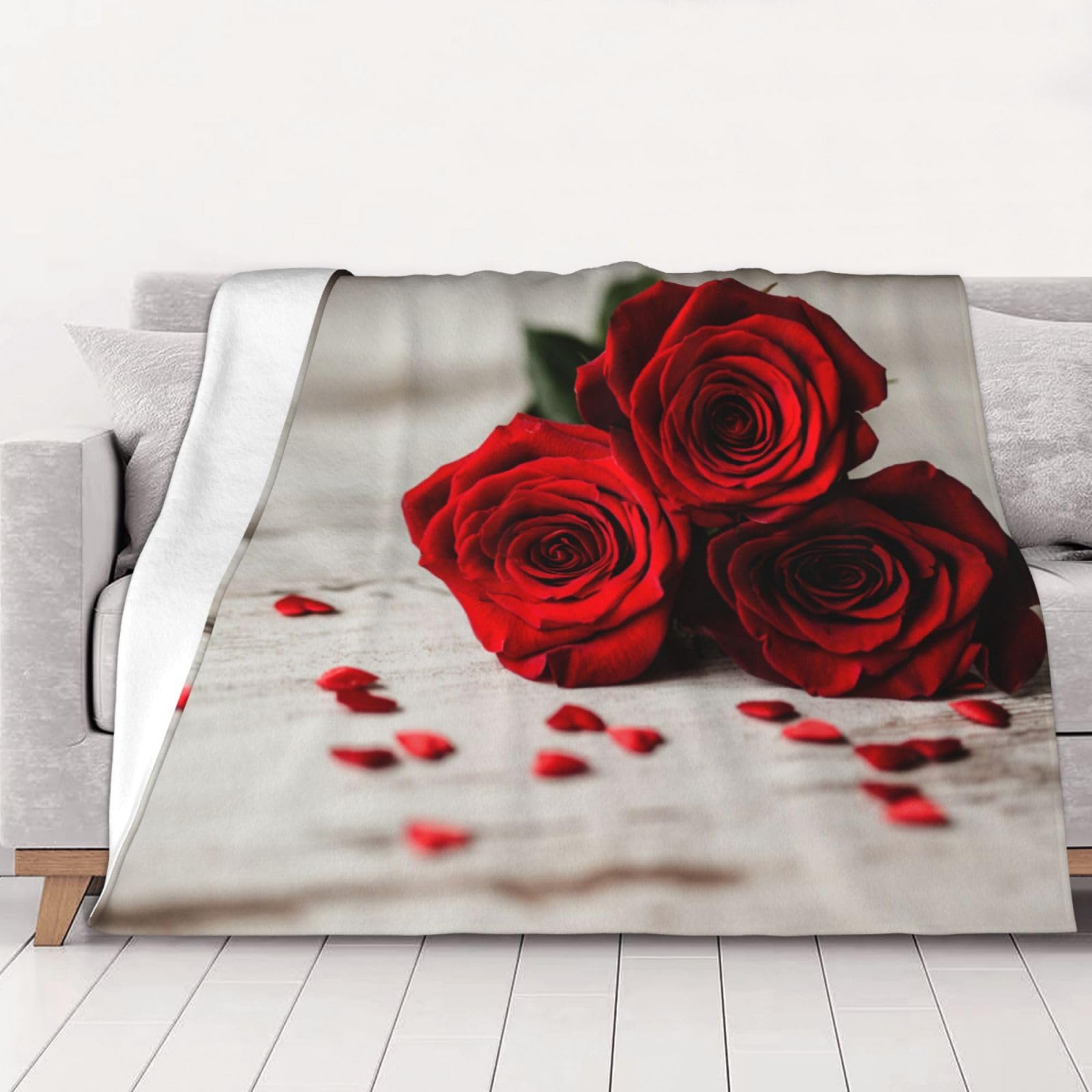 AUBKFELD Rose Printed Flannel Blanket 150x125 CM, Soft & Warm Throw Blanket for Sofa/Couch/Bed/Car, Gifts for Audlts Women Men