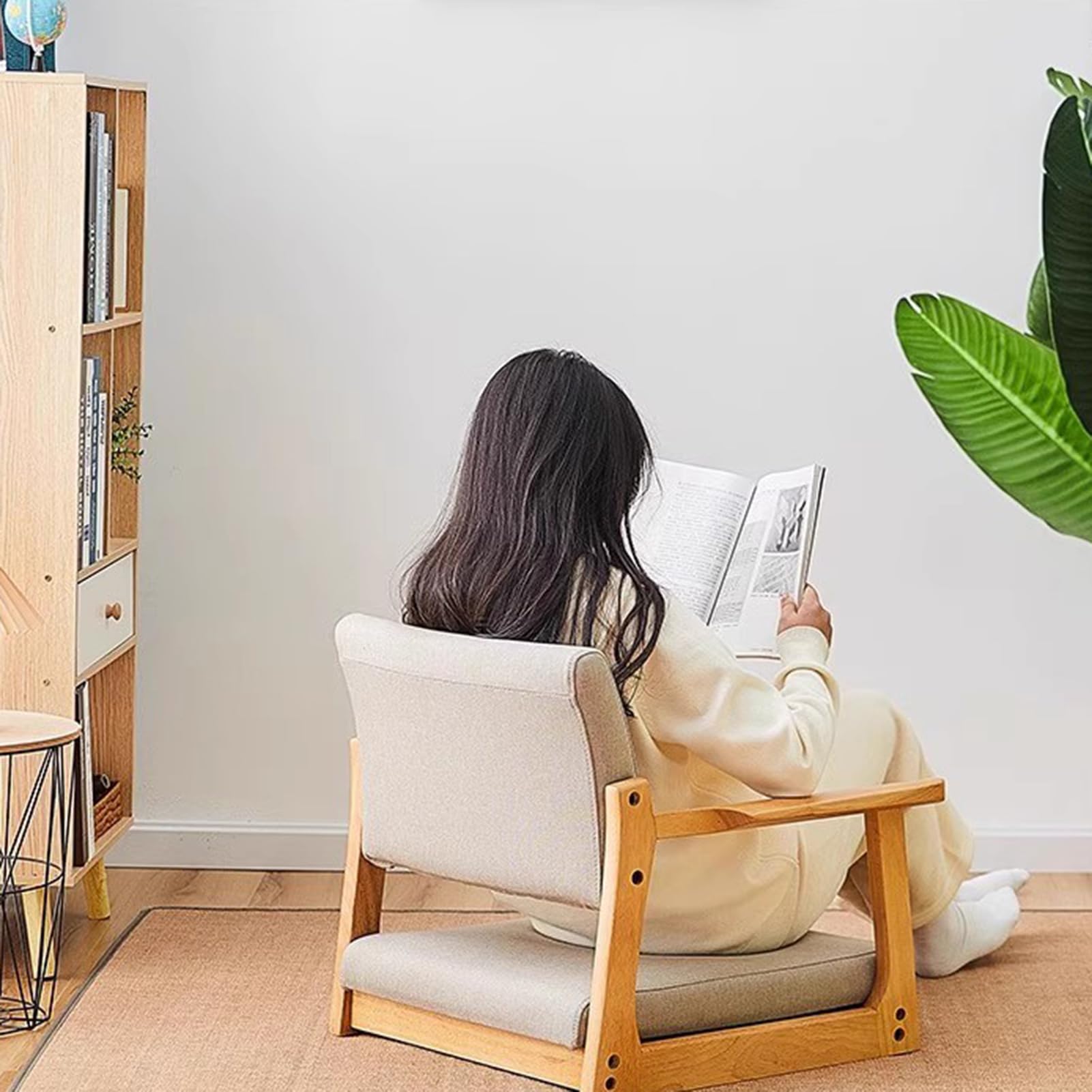 Silla de meditación con soporte de respaldo, silla japonesa para sala de estar o dormitorio, cómodo asiento tatami para relajación y meditación