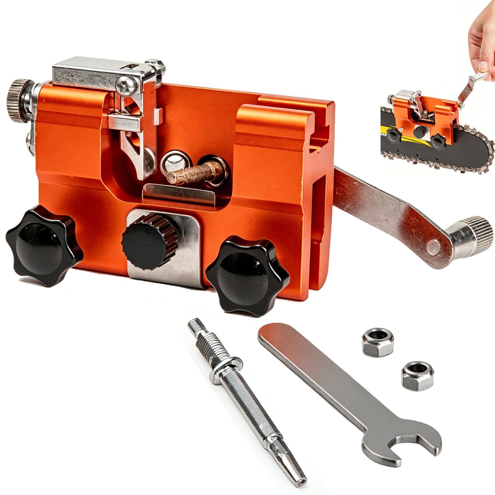 Qinux Klampero Chainsaw Sharpener, Klampero Chain Sharpener, Hand Crank Chainsaw Sharpeners Kit, All Chainsaws Chains (with 1 Sharpening Steels)