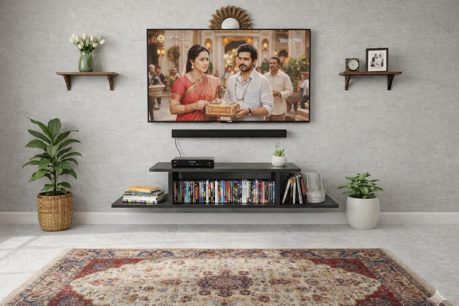 Wooden Wall Mounted TV Unit Shelf with Storage | Modern Floating TV Stand | Living Room Entertainment Wall Rack | Home Decor TV Cabinet-image-27