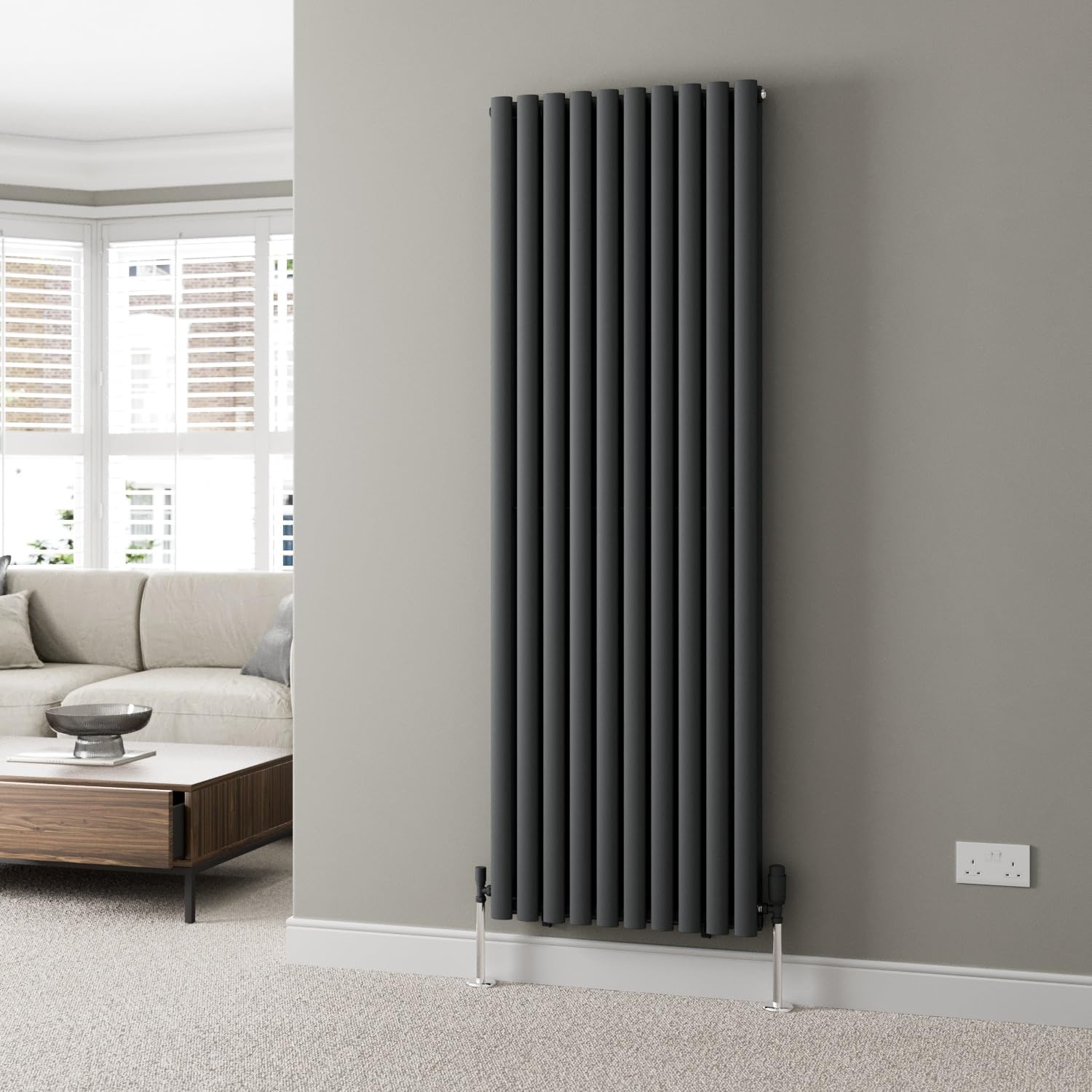 Duratherm Anthracite Duratherm® 1800 X 600Mm Vertical Designer Radiator Double Column Oval Tube Modern Central Heating Panel Bathroom Radiators
