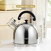Vista 2 de Hervidor de Té, 5.7QT 6L Hervidor de Té Silbante para Estufa, Olla de Té de Acero Inoxidable 304, Olla de Té Grande para Estufa, Hervidor de Camping