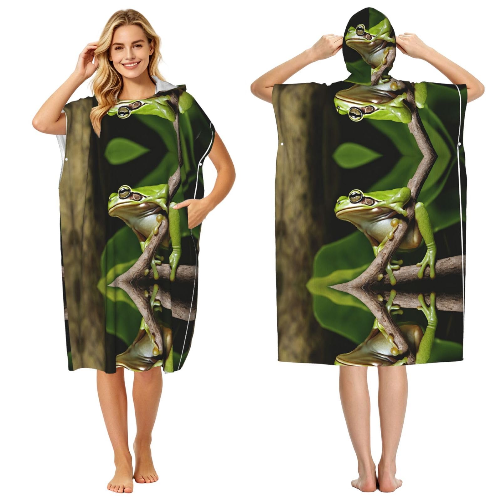 Poncho peignoir microfibre à capuche fini le froid après surf serviette de bain légère grenouille