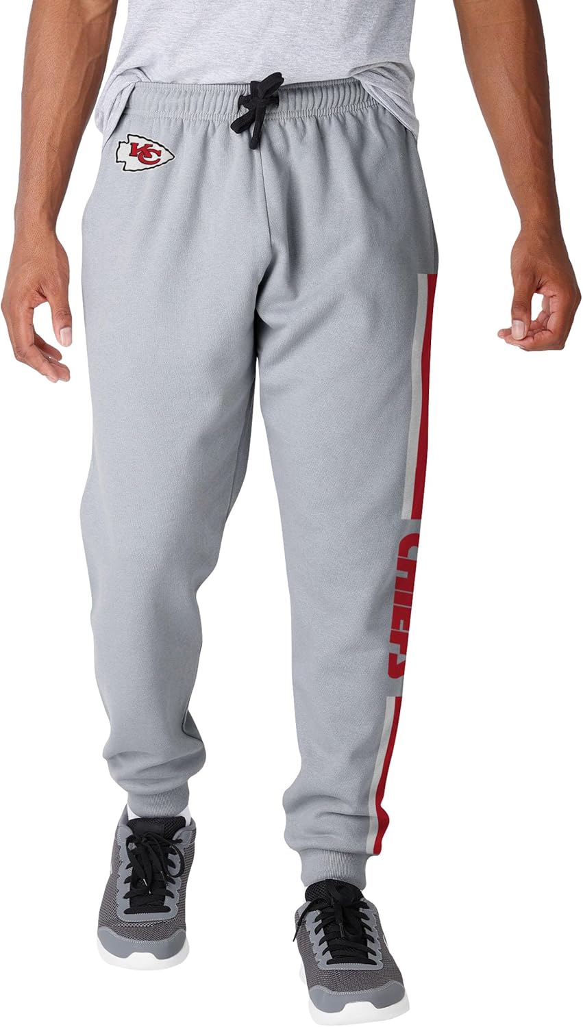 FOCO NFL Men's Officially Licensed Heathered Gray Primary Logo Wordmark Team Stripe Football Sweatpants Joggers Pants