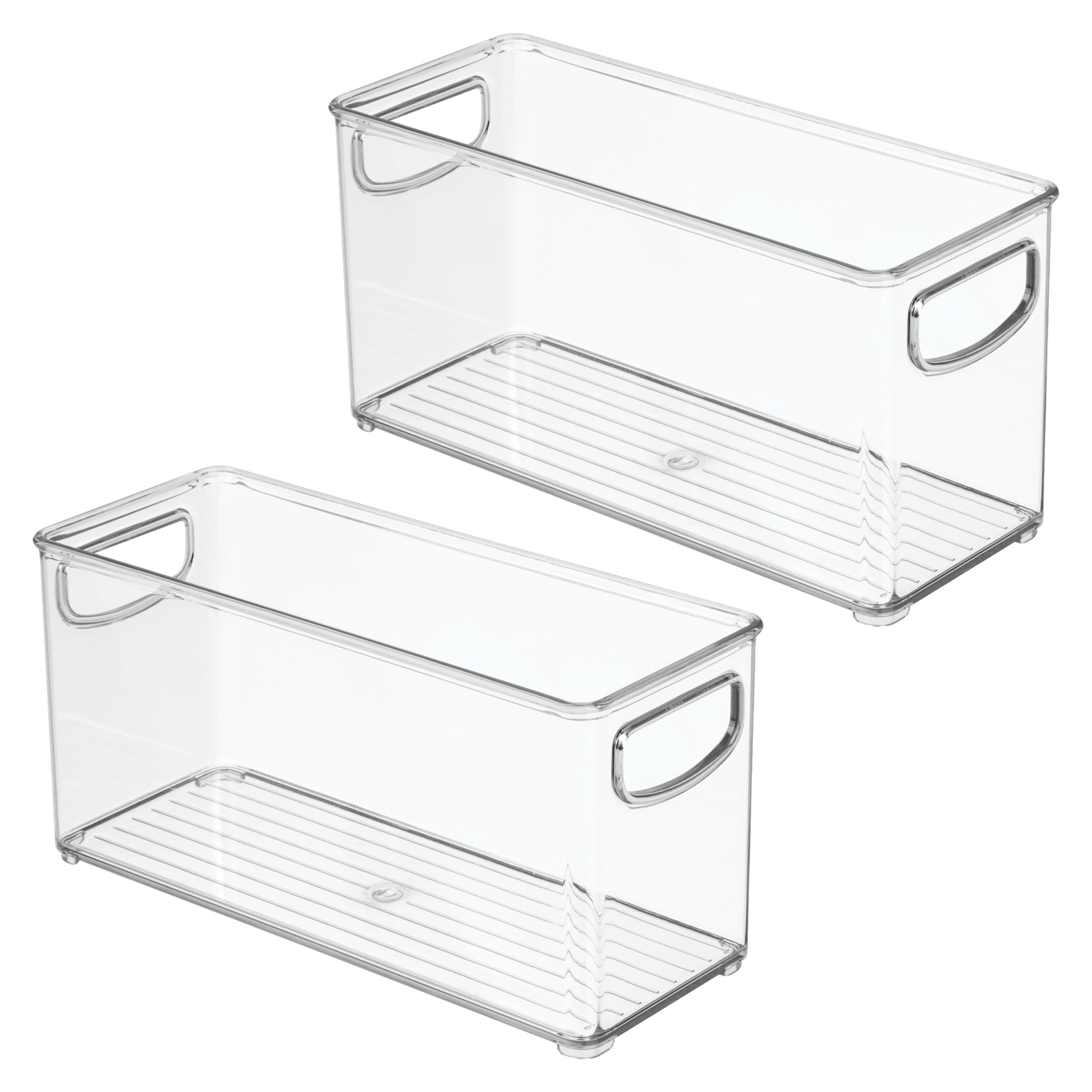 InterDesign iDesign - Contenedor apilable de plástico para despensa, con asas para armarios o nevera, juego de 2 unidades, transparente | Contenedor de almacenamiento con asas, para armarios o neveras
