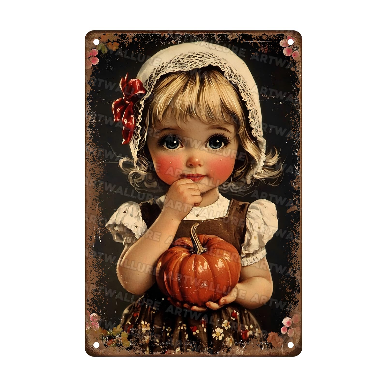 Anceky Vintage Signs Happy Thanksgiving Day Pumpkins Metal Tin Sign Funny Wall Decor For Kitcen Garage Farmhouse Backyard Home 12×16 Inch