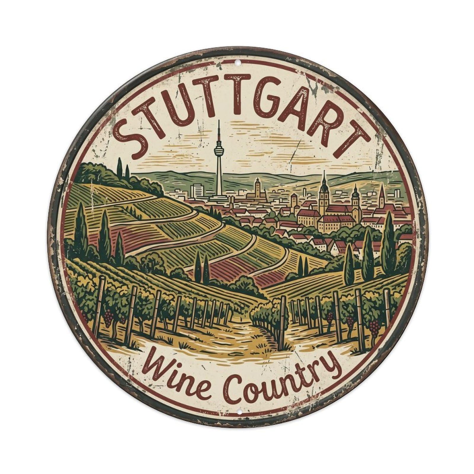 Vintage Travel Stuttgart Vineyards Hillside Metal Tin Sign