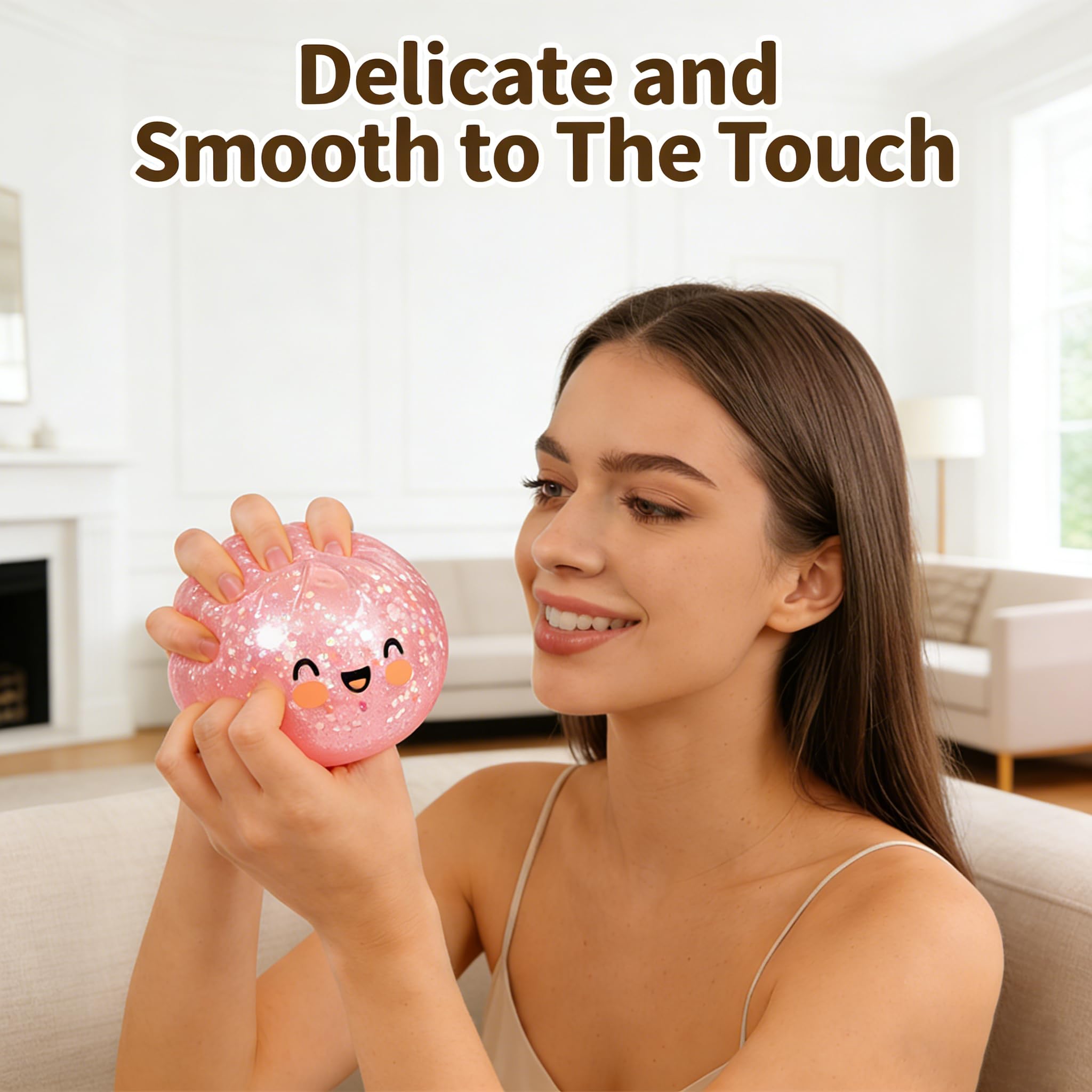 Giant Glitter Dumpling Squishy, Colorful Mystery Stress Dumplings, Cute Soft Calming Unbreakable Figurine Simulation Ball (Pink) - Image 6