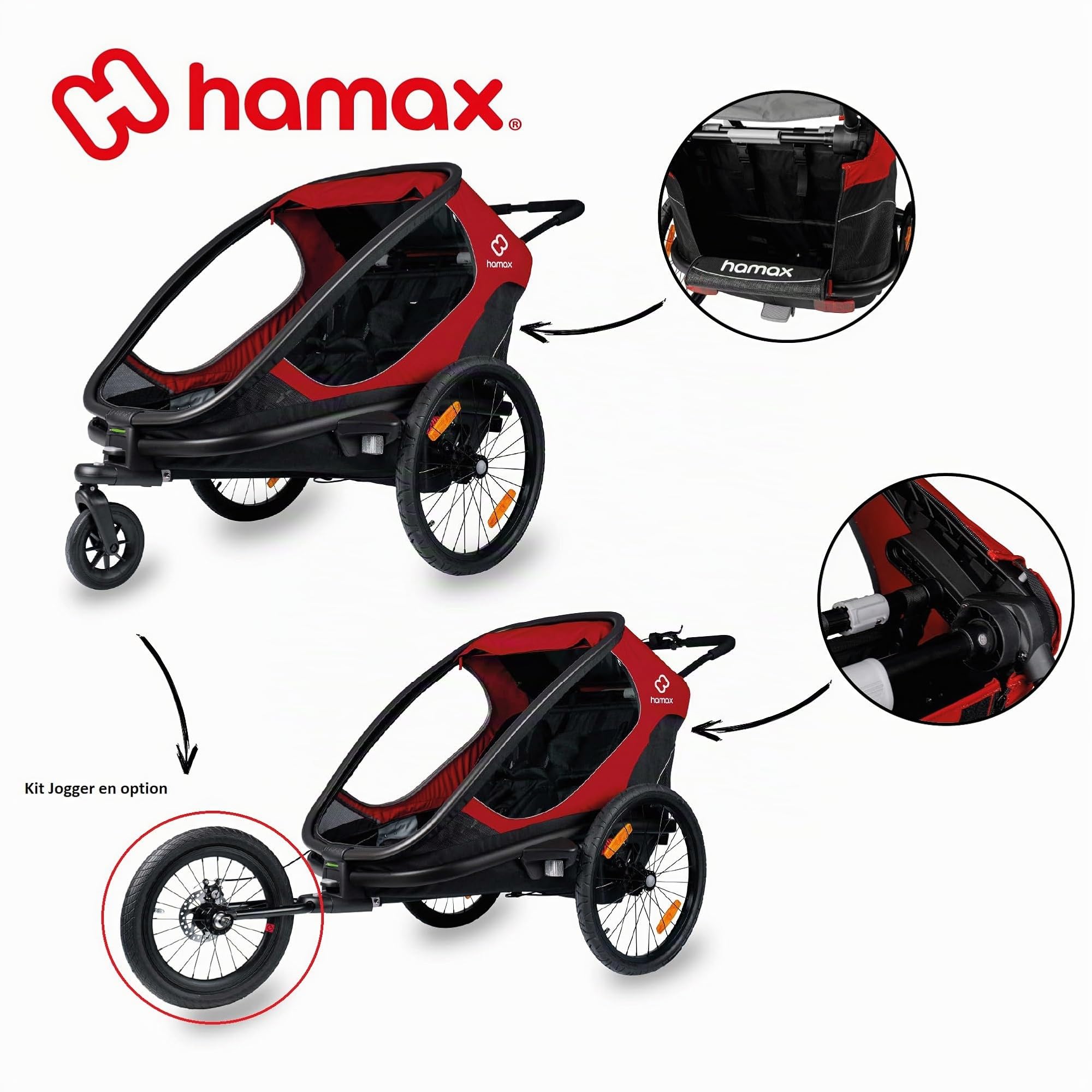 Hamax - Remorque Outback - 2 Places - Légère et Confortable - Sièges inclinables - Grandes fenêtres - Réflecteurs Avant/arrière - Pliable et transportable - Fixation vélo ou Poussette