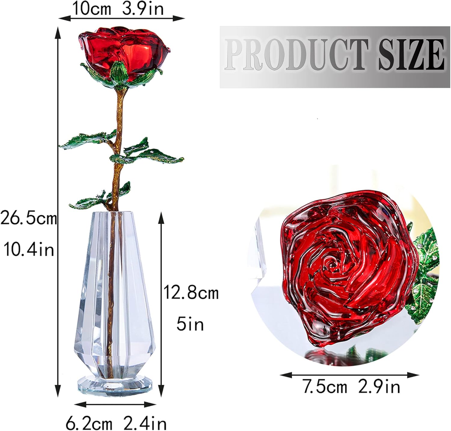 HDCRYSTALGIFTS 10'' Red Crystal Rose Figurine - Rose Flower Gifts for Women Crystal Glass Valentines Figurines Collectible Ornaments for Valentine’s Day Wedding Home Table Centerpiece - Image 5