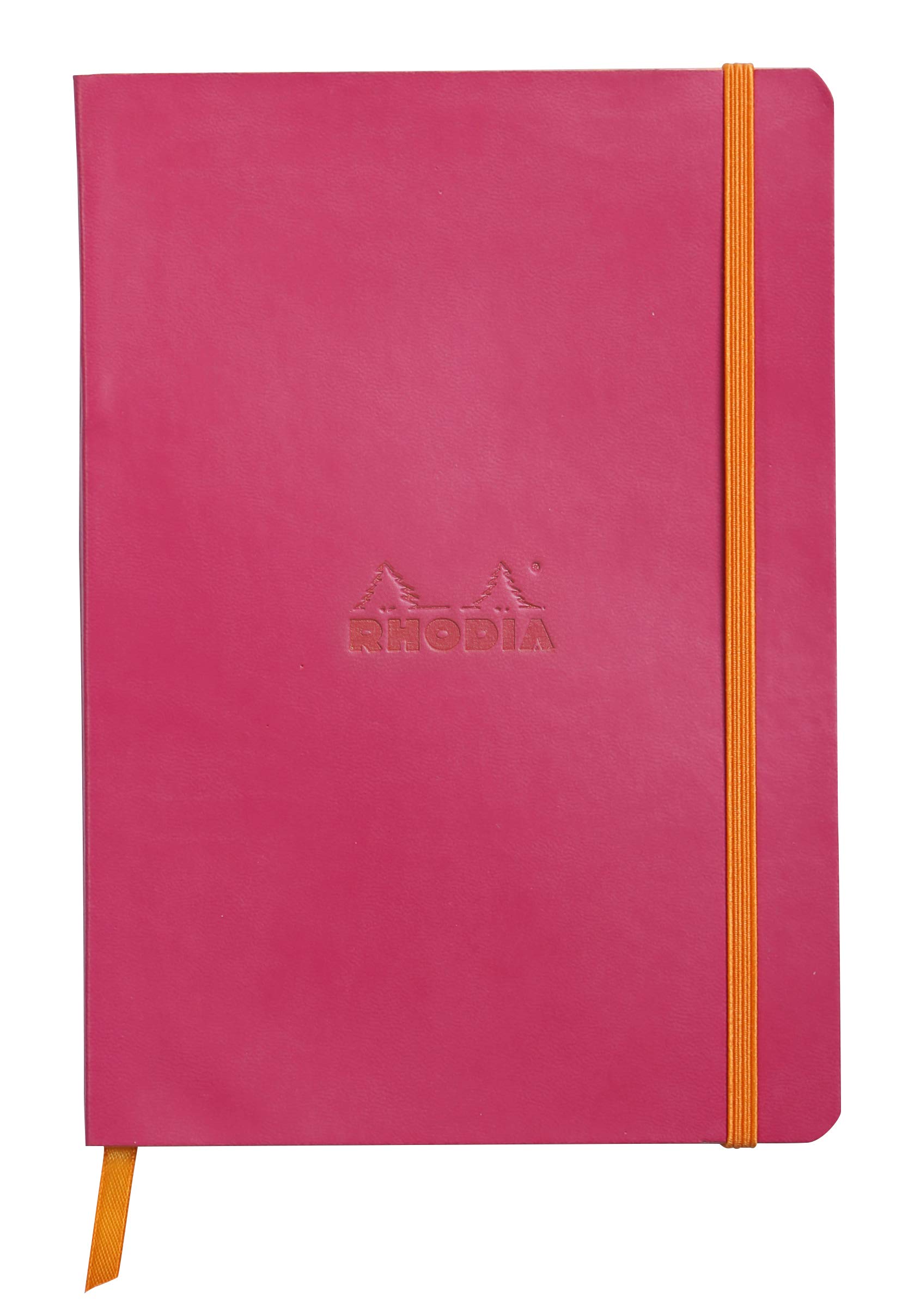 RHODIA 117462C - Raspberry Flexible Notebook - A5 - Dotted Dot - 160 pages - Ivory Clairefontaine Paper 90 g/m - Bookmark, Elastic Closure - Faux Leather Cover - Rhodiarama Collection