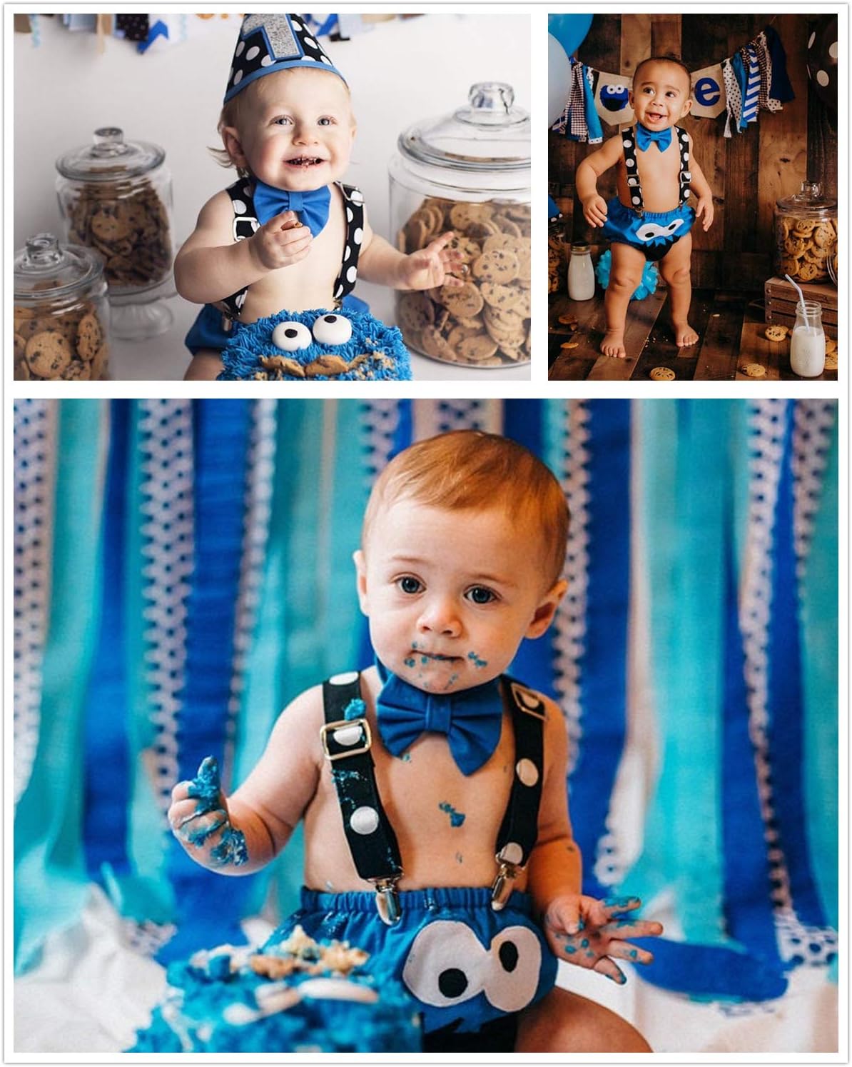 AWAYTR Baby Boys Cake Smash Outfit - First Birthday Party Suspenders Bow Tie Bloomers Set - Image 6
