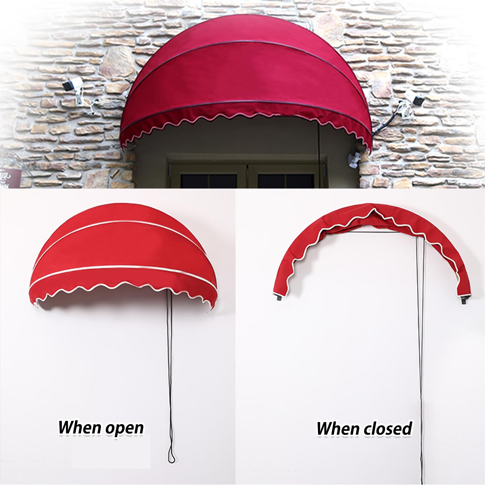 Einziehbare Kuppel Fenstermarkise Faltbar Halbrund Markise für Tür und Fenster Regen- und Sonnenschutz Terrassenmarkise 130 x 65 x 65 cm Gelb Garten