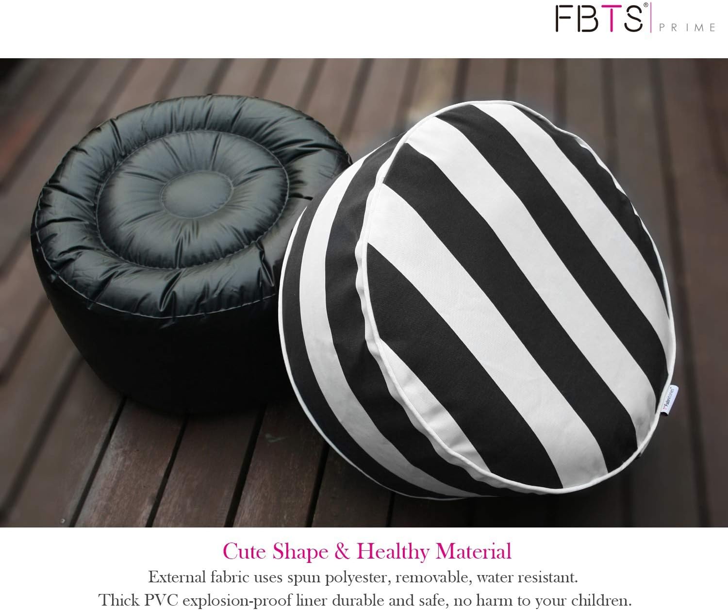 Inflatable Footstool Ottoman Black Stripe Round 21x9 Inch Patio Foot Stools and Ottomans Portable Footrest