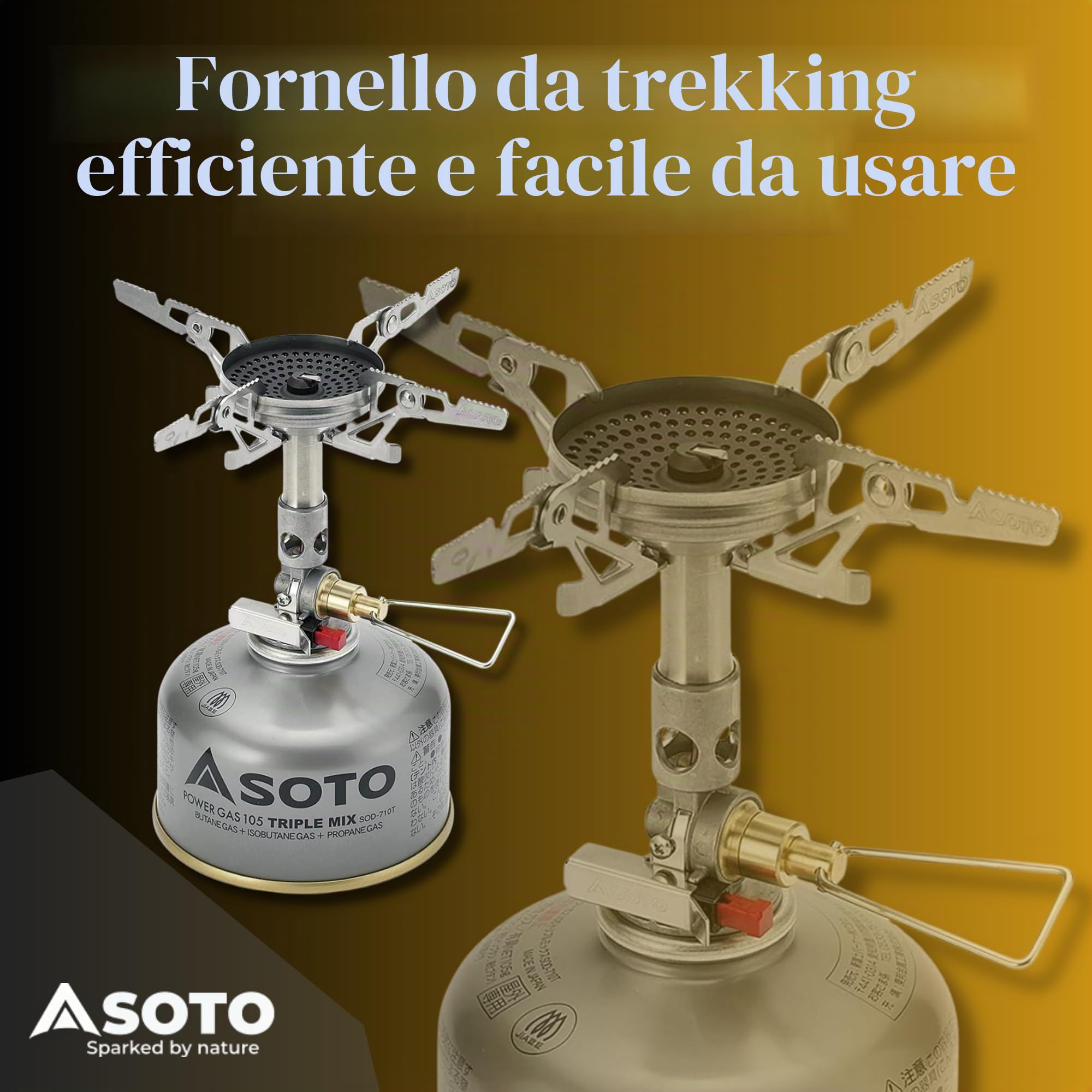 SOTO WindMaster Fornello a Gas Campeggio – Fornello Outdoor Ultraleggero (87 g) con Accensione Piezo Stealth Igniter, Testa Bruciatore Concava Antivento, Micro Regulator per Cartuccia a Vite