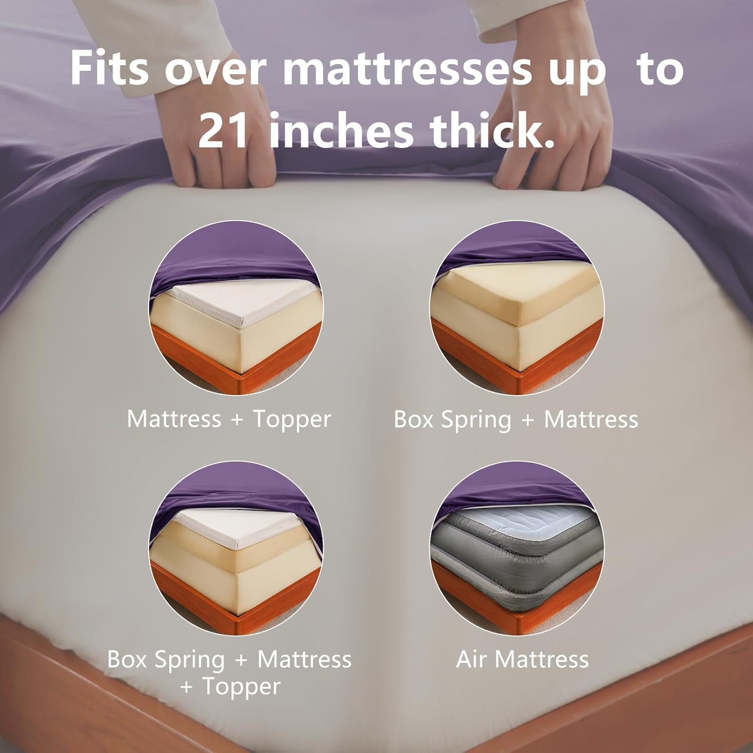 CozyLux Extra Deep Pocket Queen Sheet Set - 6 Piece Sheets Queen Size Bed Set - Fits Up to 21 inches Mattresses Queen Sheets，Breathable Queen Bed Sheets & Pillowcases - Easy & Secure Fit, Purple