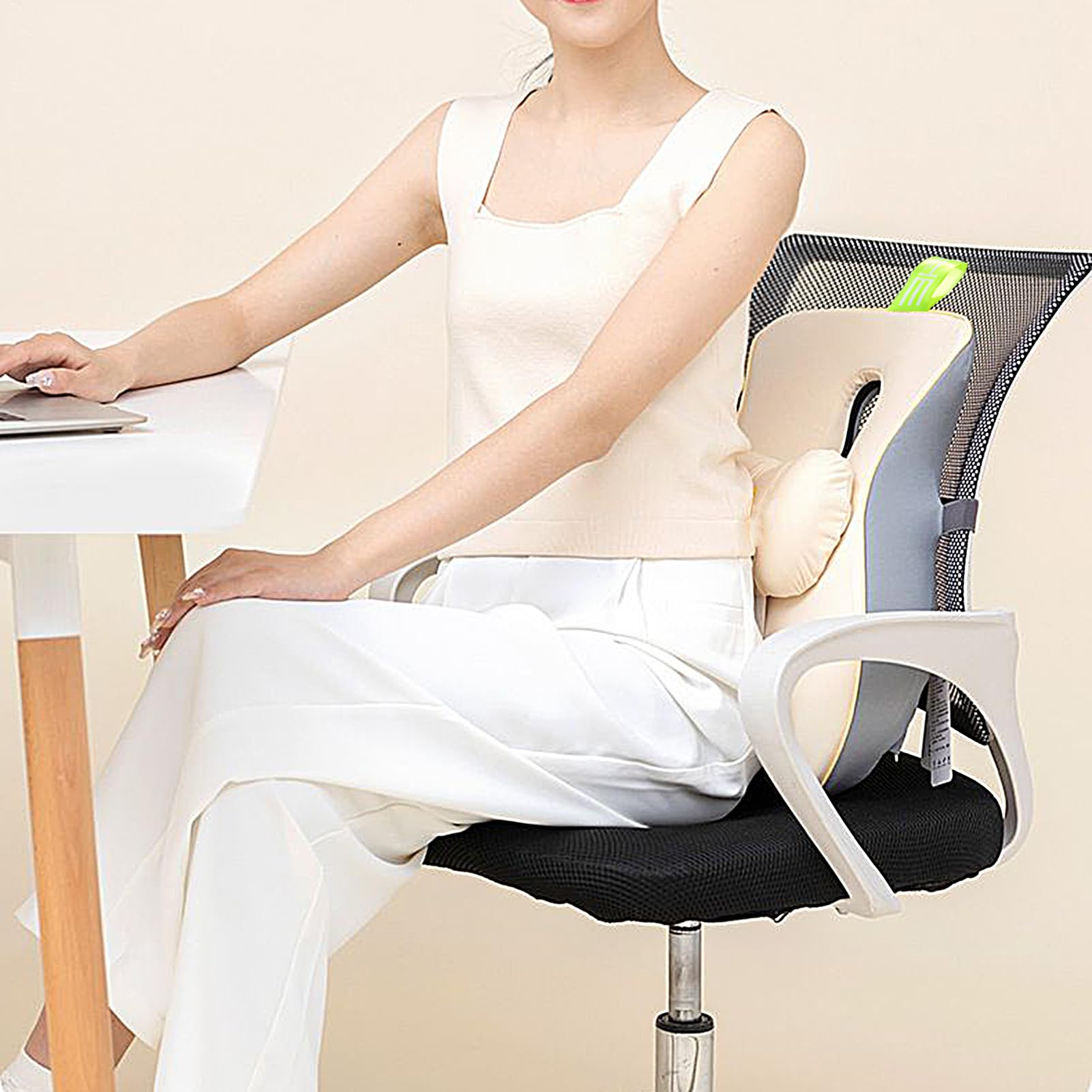 Respaldo Silla Oficina Corrector de Asiento y Cojín con Correa Ajustable | Almohada Lumbar Correa Ajustable Para Sillón De Ruedas, Embarazo, Avión, Viaje, Dormir, Recuperación Y Conducc