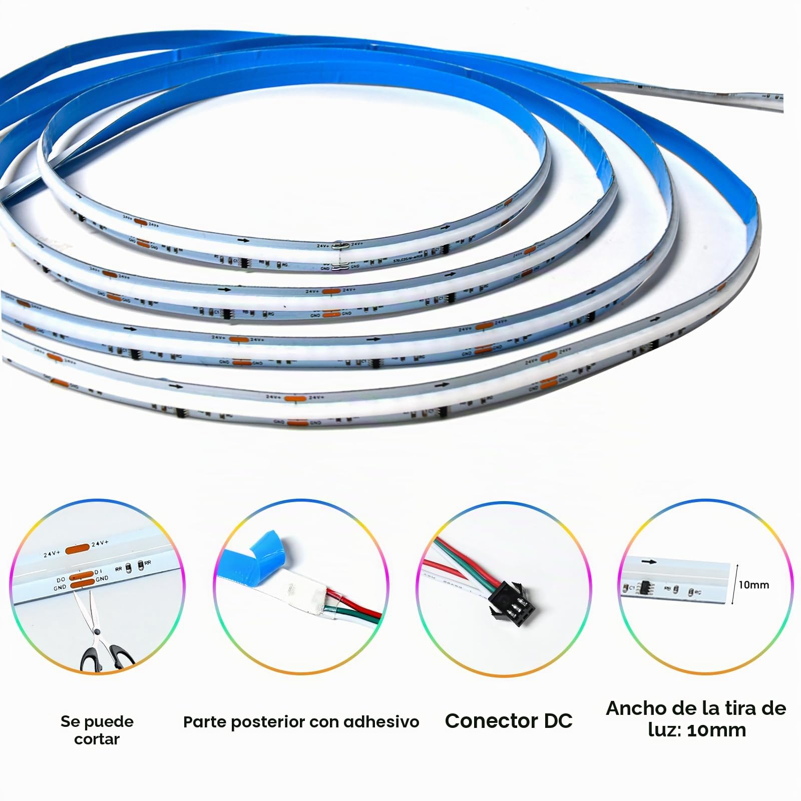 Luces Led Habitacion 10M,WiFi Tiras Led COB RGB+White +Dynamic color 576led/M 5760leds 24V Luces Led Habitación,16Millones de Colores y Música Modos,Para Google Home Assistant/Alexaz