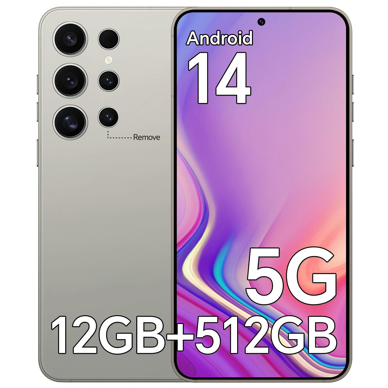 Photo 1 of SEMIYUUKEE D24 ultar Unlocked Phones,5G Android 14 Smartphones,12GB+512GB Unlocked Android Phones, Snapdragon888, 5000mAh, 48+108MP Camera, 6.8“ HD Screen, Dual SIM+Memory Expansion,Gray