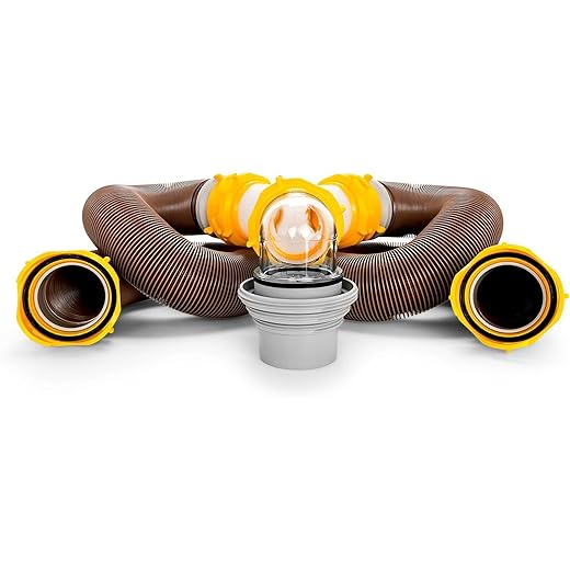 Camco 39667 Revolution 20' Sewer Hose Kit with Swivel Fittings and Wye Connector - Ready To Use Kit with Fittings, Hoses, and Storage Caps, Great For RVs with Separate Tank Valves