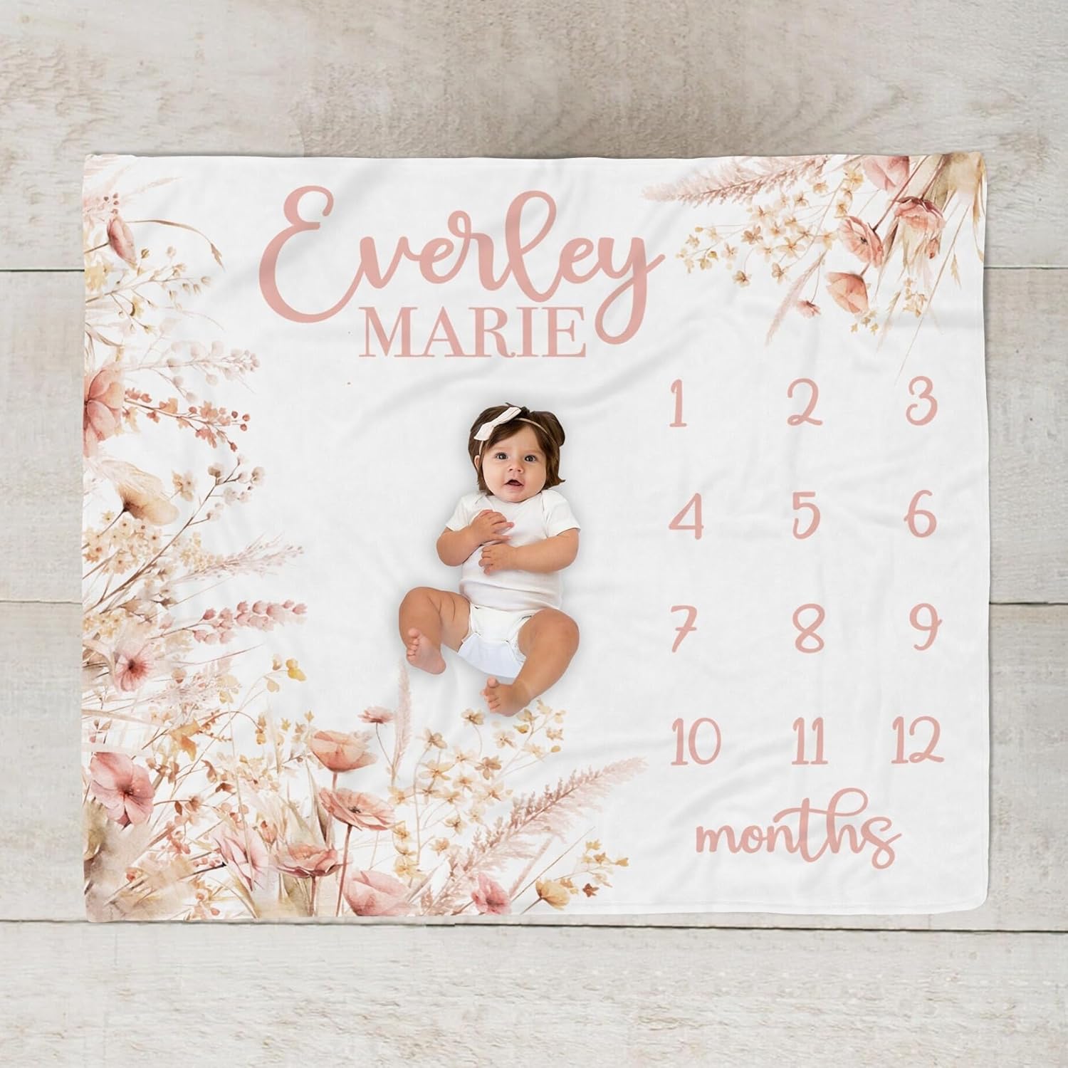 Princess Crown Milestone Blanket Girl, Floral Baby Monthly Milestone Blanket, Personalized Princess Blanket, Princess Baby Gift