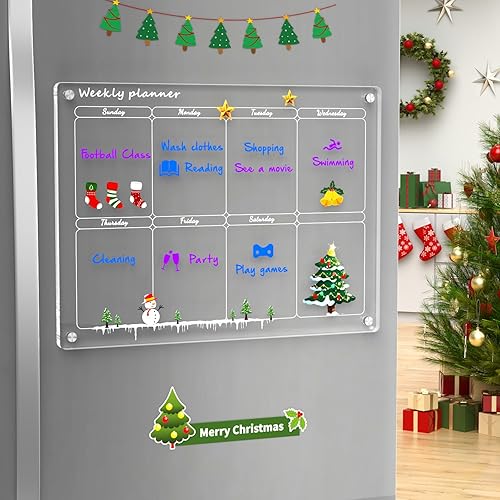 Miniatura 2 de NPPLUS Calendario mensual y semanal magnético acrílico para refrigerador, 2 juegos de pizarra transparente de borrado en seco, pizarra blanca