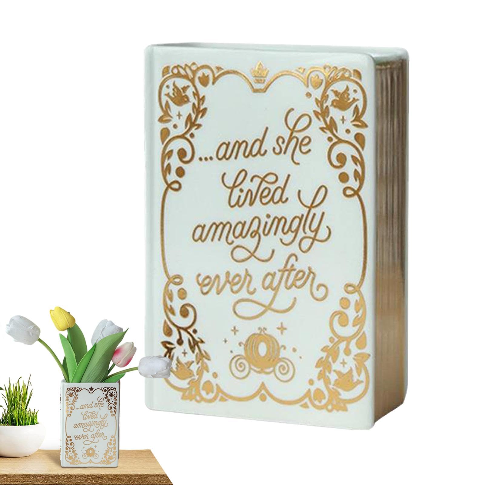 Jarrón de cerámica con forma de libro vintage en cerámica, jarrón de libro de flores, jarrón de plantas de escritorio, jarrón compacto para decoración del hogar, adornos de habitación vívidos,