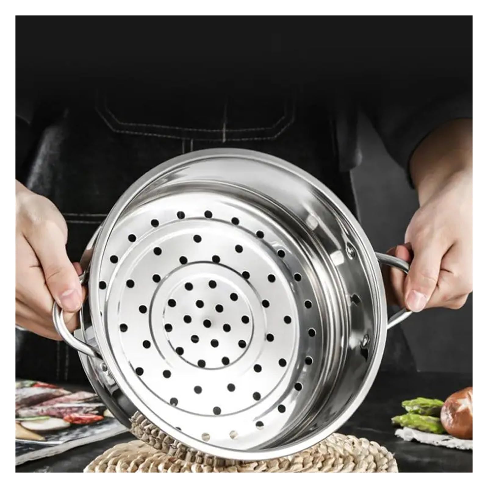 Cestello Cottura A Vapore Inox Vaporiera multifunzionale in acciaio inossidabile con doppia griglia for la cottura a vapore, cuoci-riso, cestello di scarico, utensili da cucina(22cm)