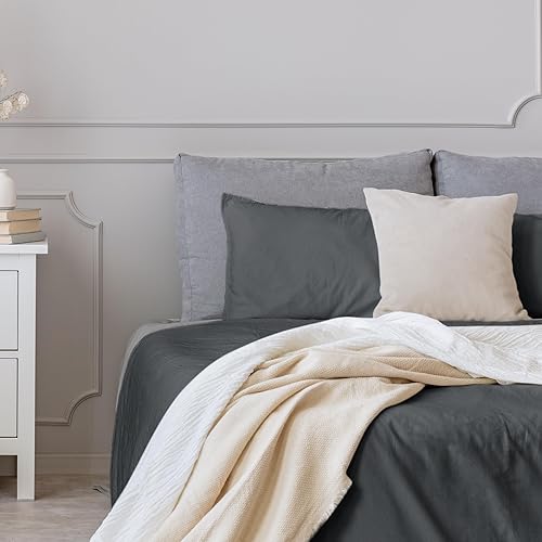 Miniatura 9 de JOLLYVOGUE Juego de sábanas de 6 piezas tamaño Queen, color gris oscuro, para dormitorio con bolsillo profundo, sin arrugas y refrescante, juego de