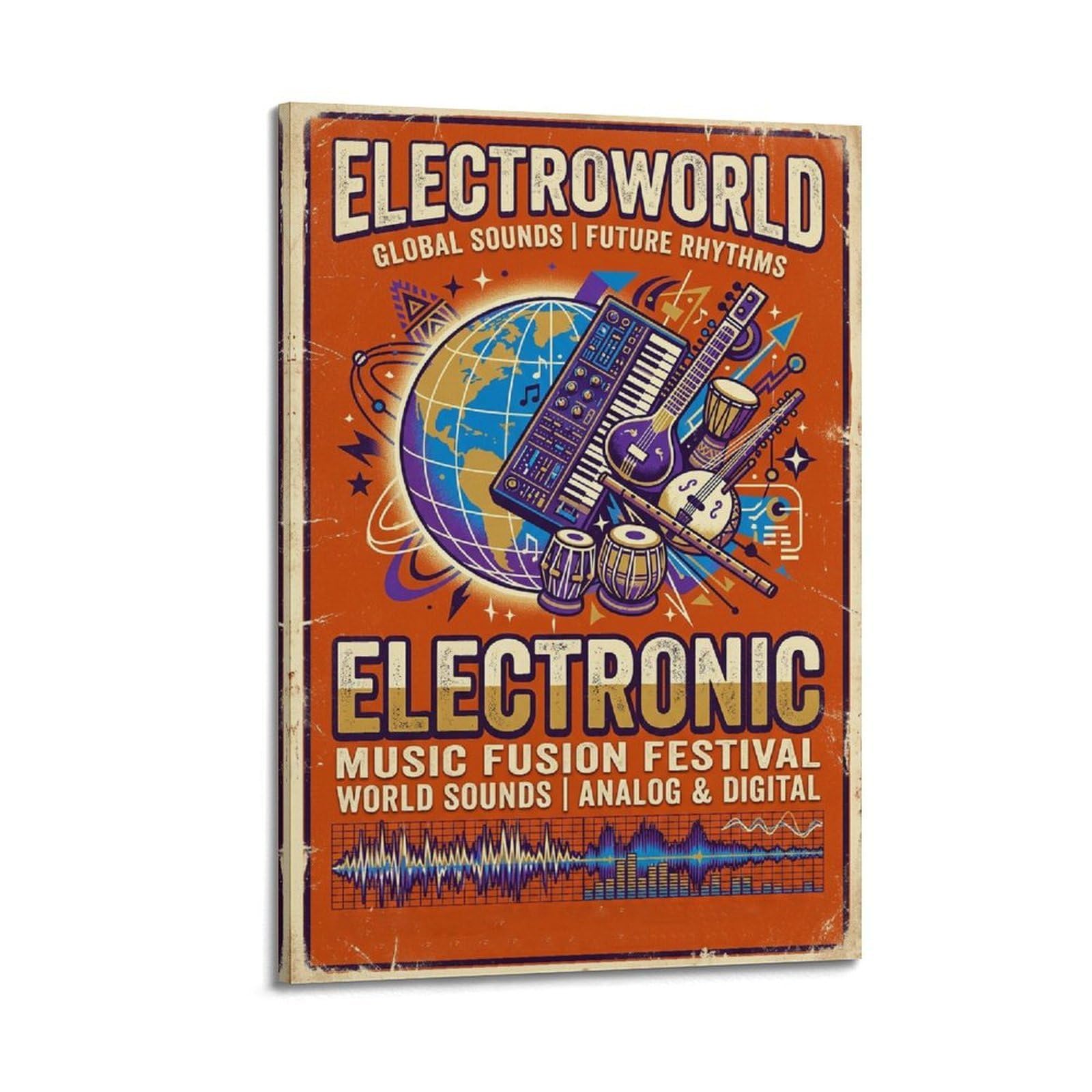OKNGB Poster vintage World Music Fusion Festival elettronico (2), poster decorativo da parete su tela, poster decorativo moderno per camera da letto, per camera da letto, 50 x 75 cm
