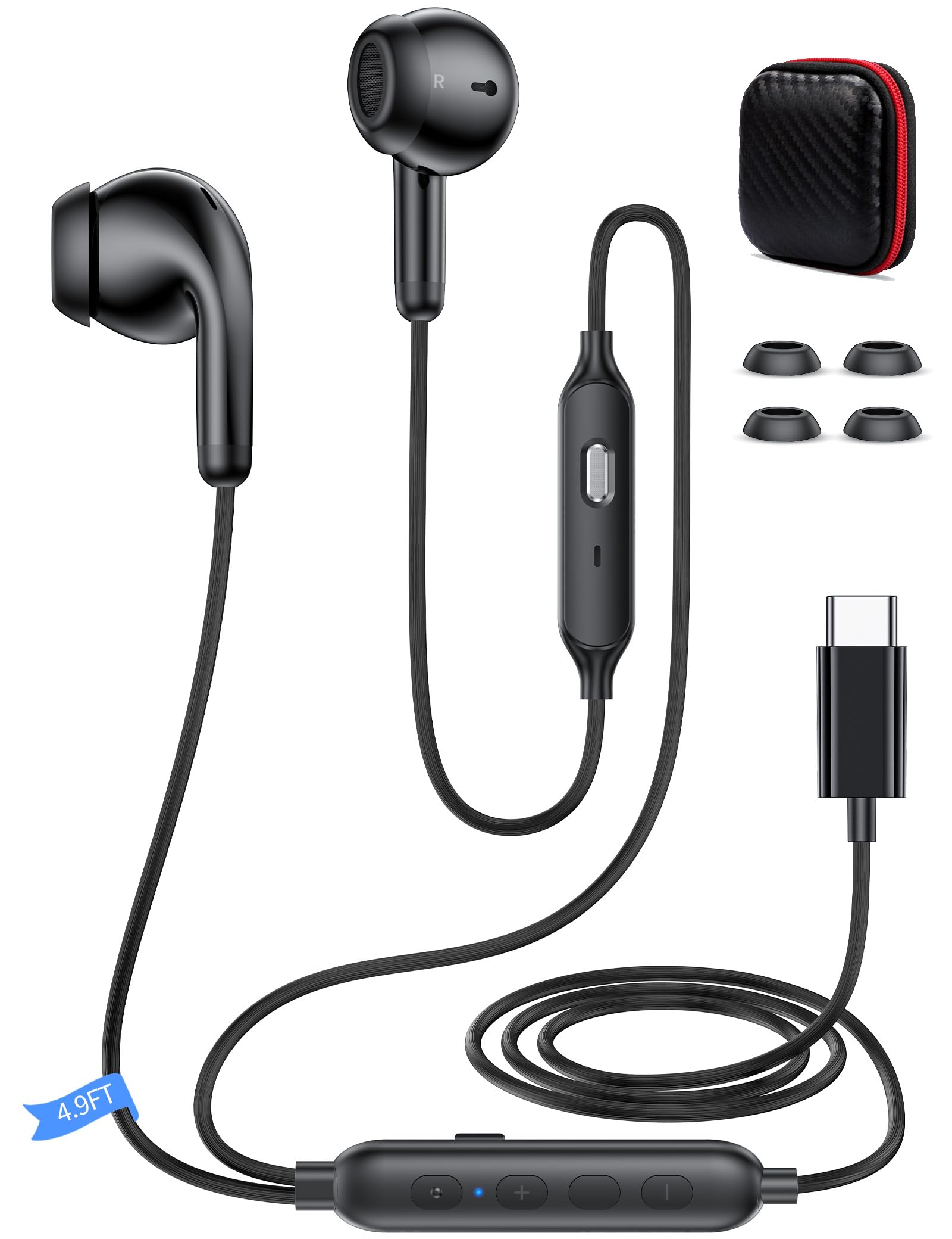USB C Headphone with Preset EQ Mode Mute-able Mic Volume Control Type C Earphone in-Ear Noise Canceling USB-C Earbuds for iPhone 17 16 Pro Max 15 Plus for iPad A16 Samsung S25 S24 S23 Google Pixel 10