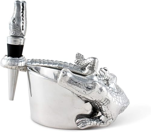 Miniatura 2 de Arthur Court Designs - Juego de posavasos de aluminio para vino, soporte y tapón para botellas, decoración de Gator Florida, 4 pulgadas de diámetro,