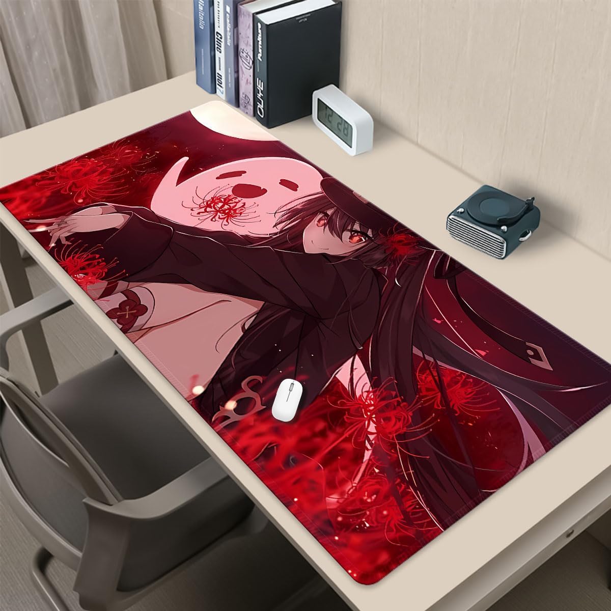Anime Mouse Pad Large Gaming Mouse Pad Durable Non-Slip Natural Rubber Base Hu Tao 15 Genshin Impact Mouse Pad for Office and Home(39.3 * 19.6 inch)