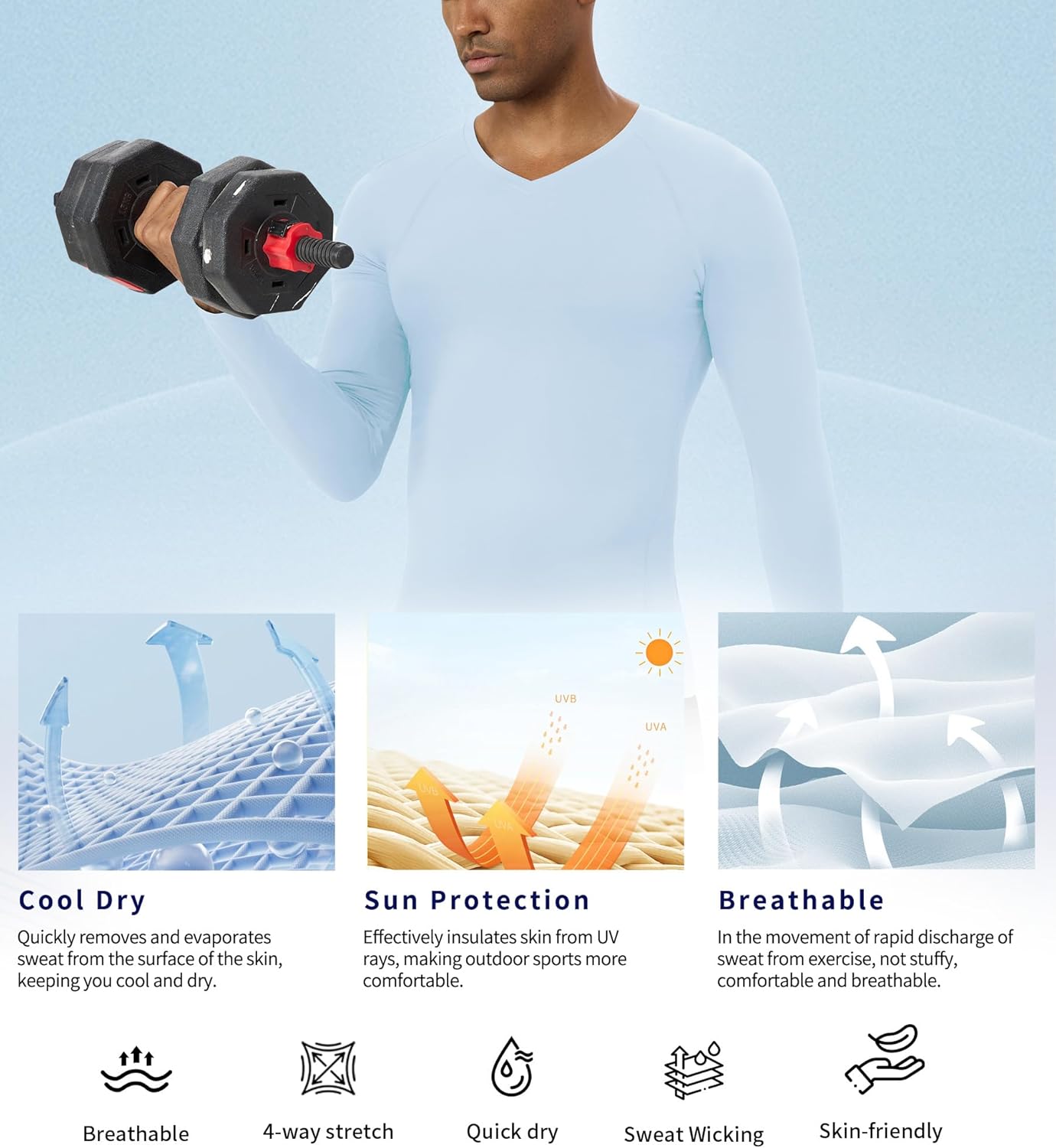 Men's V Neck Compression Shirts Long Sleeve Quick Dry Sports T-Shirt Athletic Workout Undershirts Running Gym Tops - Image 4