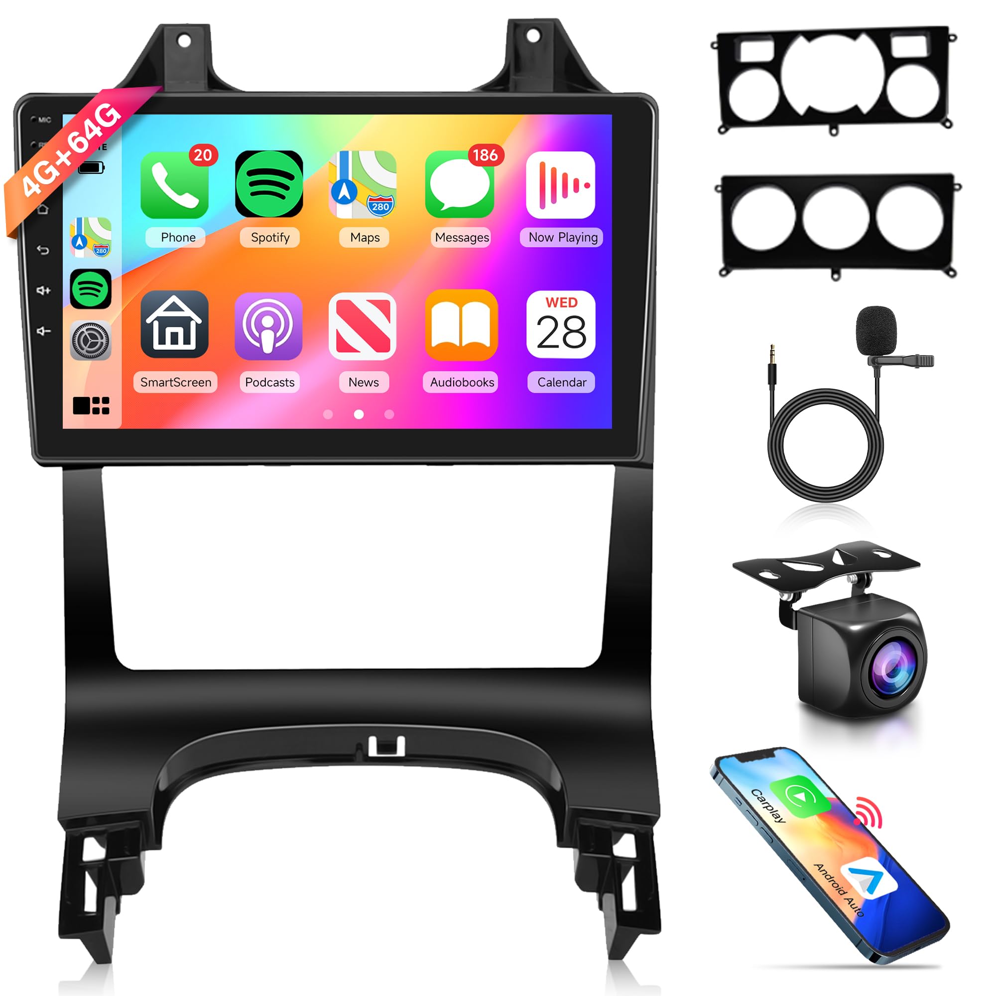 Bezprzewodowe radio samochodowe 4G+64G Android Carplay 2 Din dla Peugeot 3008 2009-2016 z bezprzewodowym Androidem Auto GPS Navi WiFi 9-calowe radio samochodowe z lustrem łącze Bluetooth FM/RDS/32 EQ