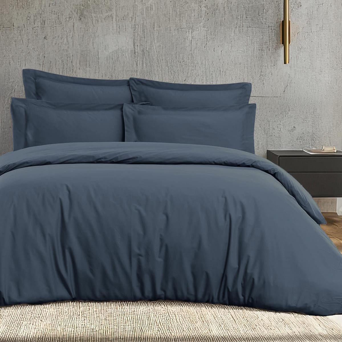 Housse de couette satin de coton 120 fils marine pour une ambiance chambre d'hôtel de luxe
