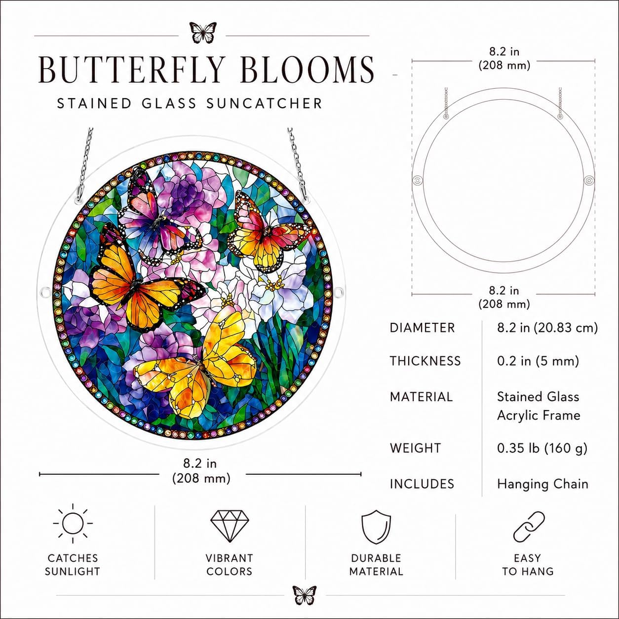 Stained Glass Style Acrylic Puzzle Suncatcher, Irregular Hanging Ornament for Window, Rainbow Refracting Home Decor, Ideal Gift for Men & Women on Mother's Day (Butterfly Loves Flower, 8.2in×8.2in)