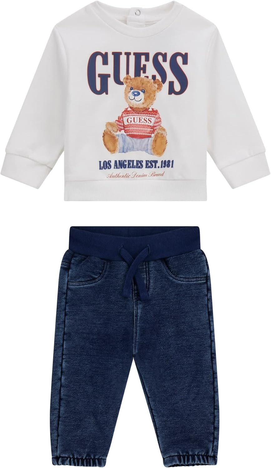 GUESS baby-boys Active Top and Knit Denim Pant 2 Piece